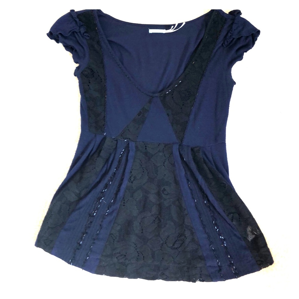Kimchi Blue Indigo And Black Bead & Lace Top